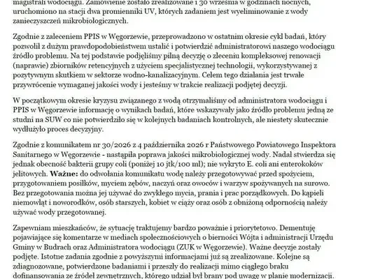 Budry: Woda z wodociągu w Olszewie Węgorzewskim nadal wymaga przegotowania