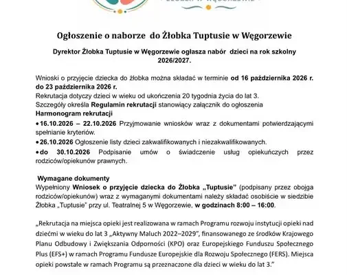 Rusza nabór do żłobka „Tuptusie” w Węgorzewie – sprawdź, jak zapisać dziecko
