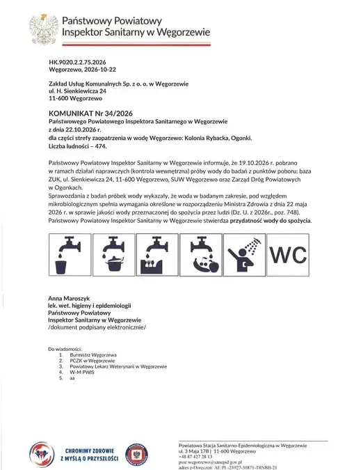 Woda w Kolonii Rybackiej i Ogonkach znów bezpieczna – sanepid potwierdza przydatność do spożycia