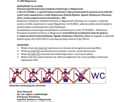 Bakterie coli w wodociągu Węgorzewo – 892 mieszkańców bez pitnej wody