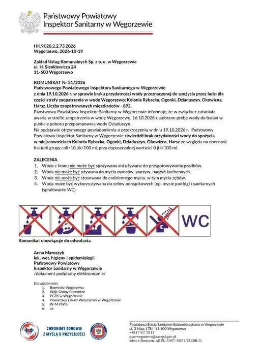 Bakterie coli w wodociągu Węgorzewo – 892 mieszkańców bez pitnej wody
